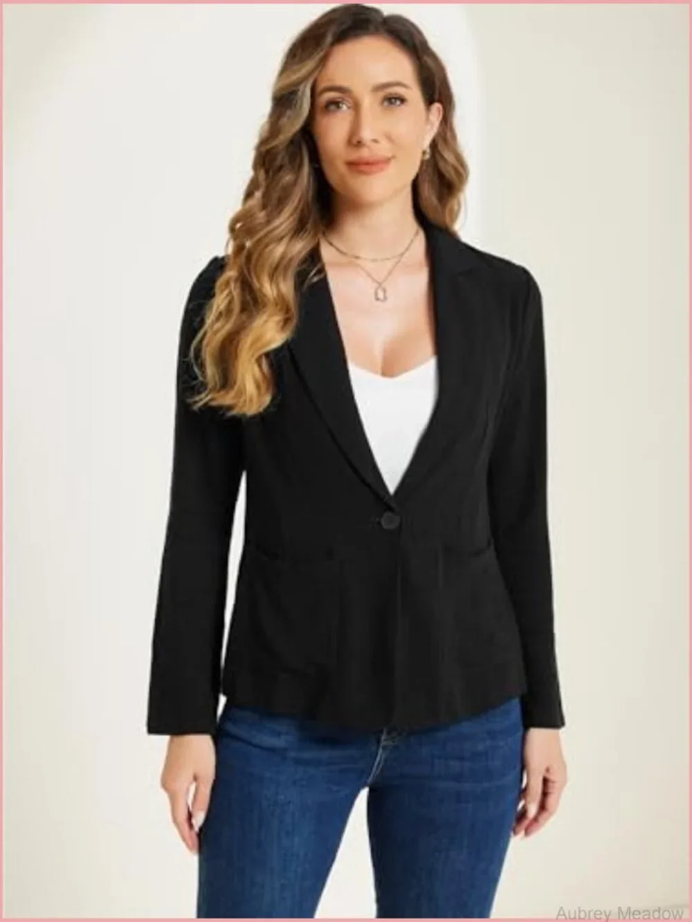 Women's Linen Blazer, One Button Notch Lapel Suit Jacket for Office